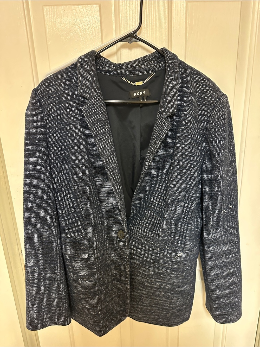 DKNY Navy Blue Textured Single-Button Jacket